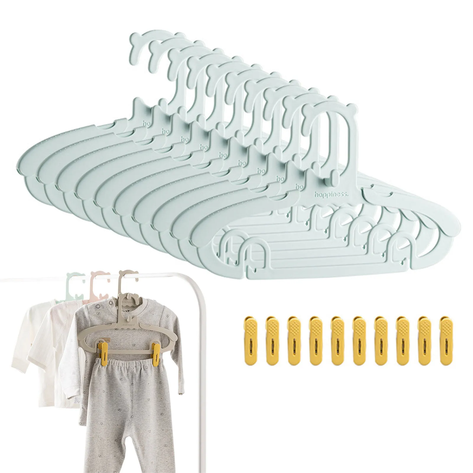 Baby Clothing Hanging Rack - ราวแขวนเสื้อผ้าเด็กแบบปรับได้ ราวแขวนเสื้อผ้าแบบพกพา ราวแขวนเสื้อผ้าเด็กพลาสติก ที่แขวนเสื้อผ้าเด็กอ่อน ชุดจัดระเบียบเสื้อผ้าเด็ก 10