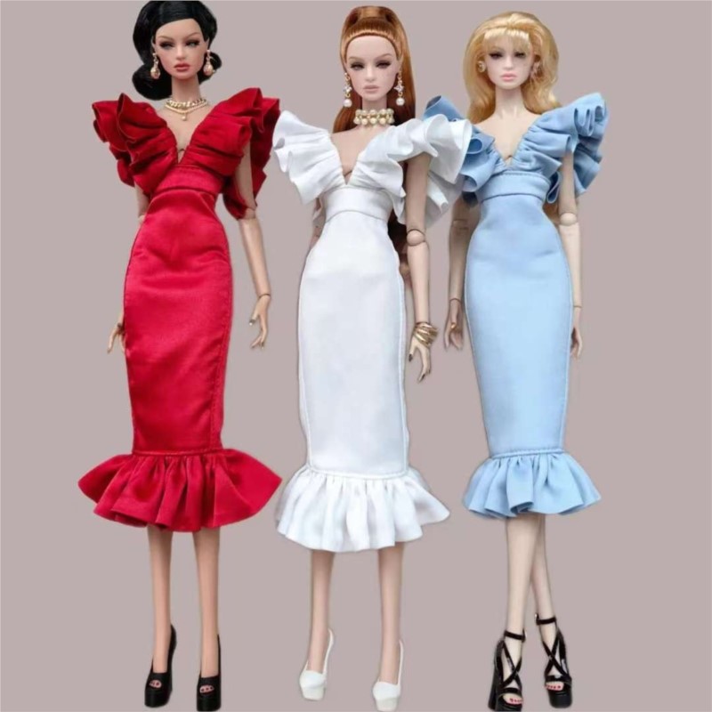 Baby Clothing High End - ชุดเดรสคอวีลึกสุดหรูสำหรับตุ๊กตาซูเปอร์โมเดล ชุดเจ้าหญิงแฟชั่นสำหรับแต่งตัว ชุดราตรีสำหรับตุ๊กตา FR PP ขนาด