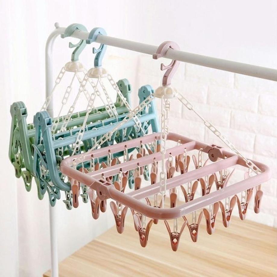 1 ชิ้น 32 คลิปแขวนเสื้อผ้าพับ  - Baby Clothing Hanging Rack บทวิจารณ์และราคา